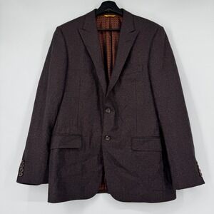 Hickey Freeman Mens Brown 40R Plaid Two Button Blazer Sport Coat Made in USA